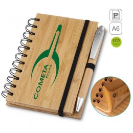 caderno bambu com caneta personalizado cad380